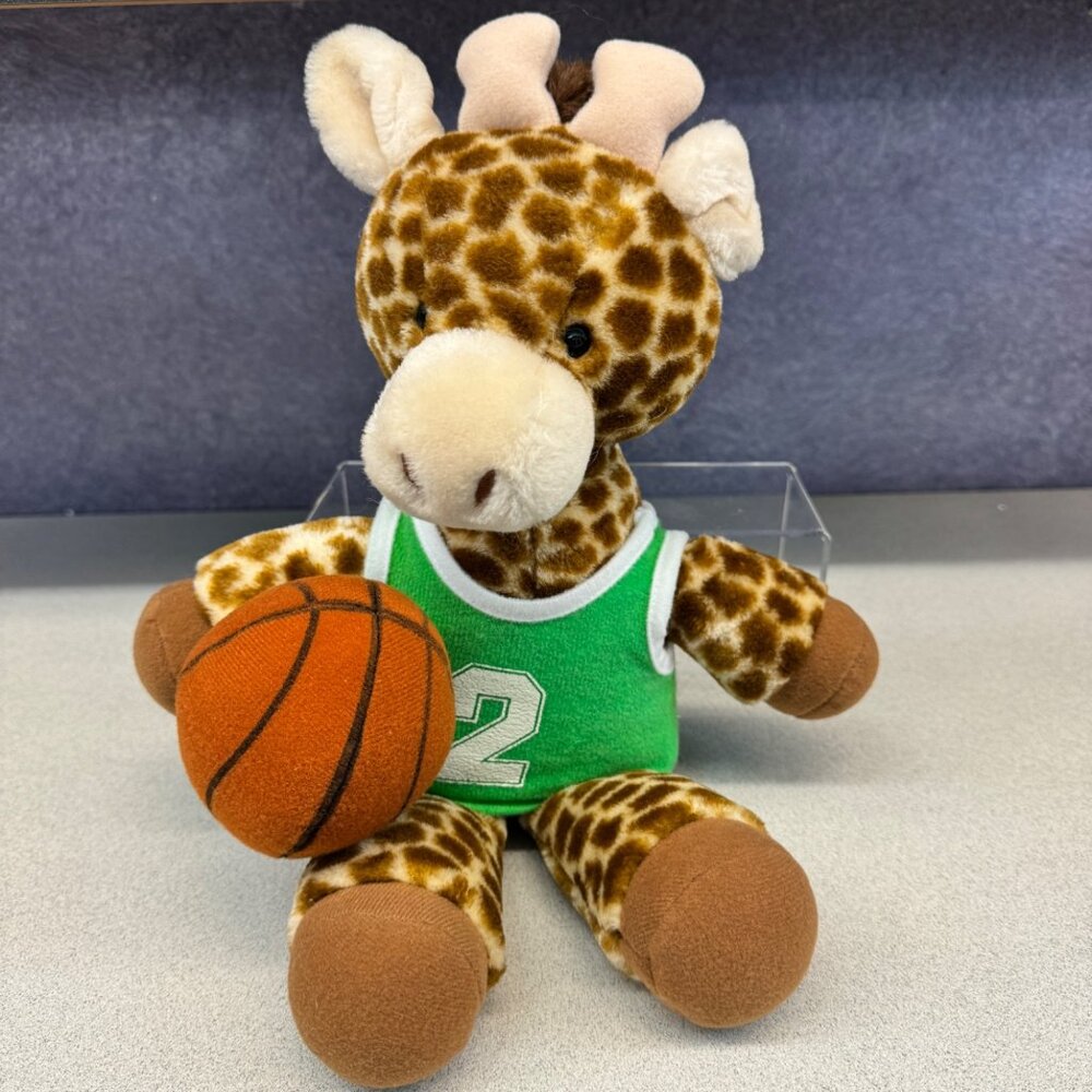 Vintage Fun Farm Giraffe Plush Toy By Dakin‎ 1987 With Basketball & Green Jersey